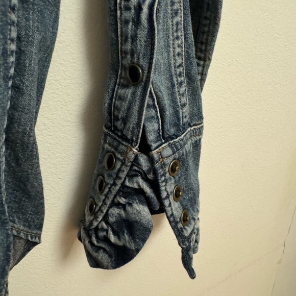 Saint Laurent Long Sleeve Denim Shirt with Ruffled Collar - Picture 7 of 8